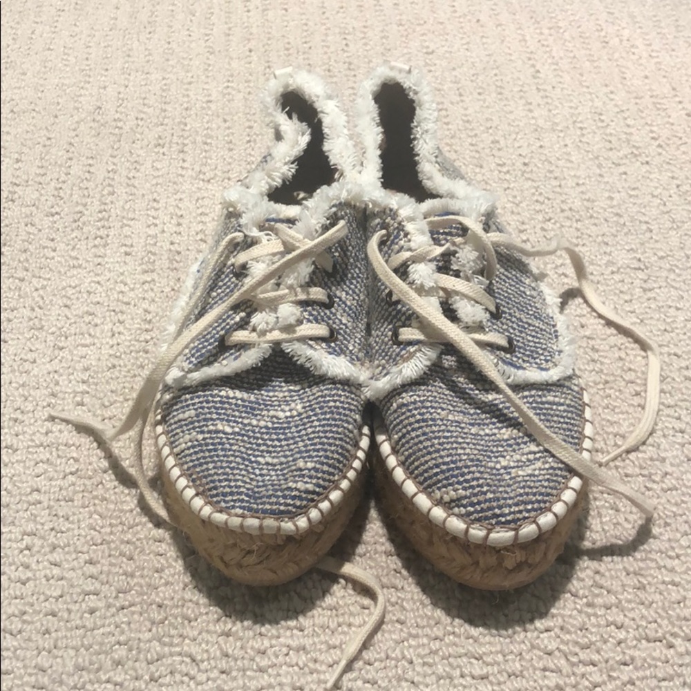 NWOT Frayed Lace-Up Espadrille Flats Denim Blue